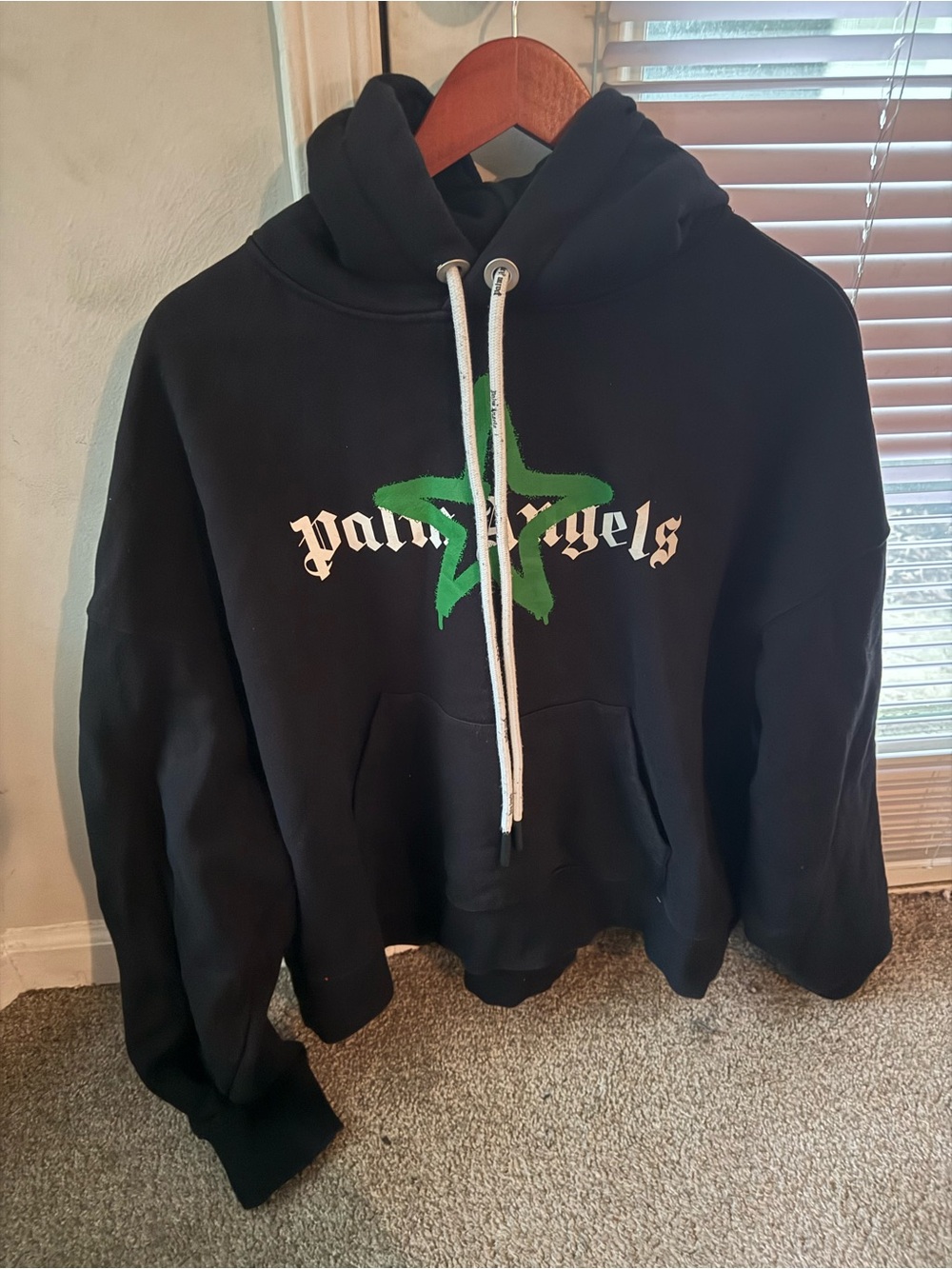 Palm Angels Black Hoodie with White Label